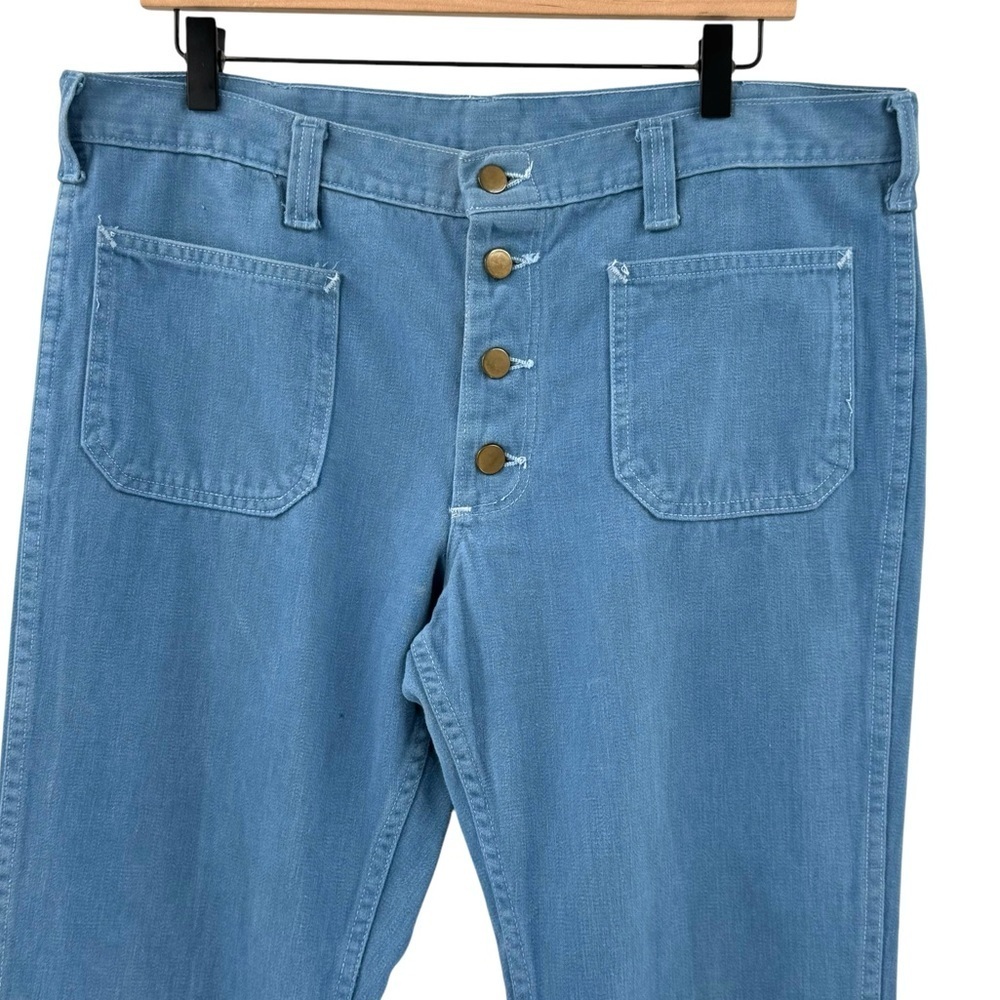 Vintage 70s Bell Bottom Jeans Lee Teens Made in USA Button Fly Flare Leg | 16/18 - Picture 4 of 12